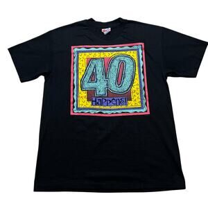 Vintage 90s black T shirt 40 Happens 1992 Retro Color 
Casual / comedy / Y2K